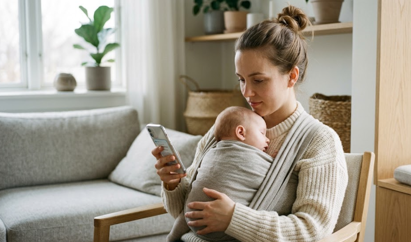 Madre utilizando la app Porteapp